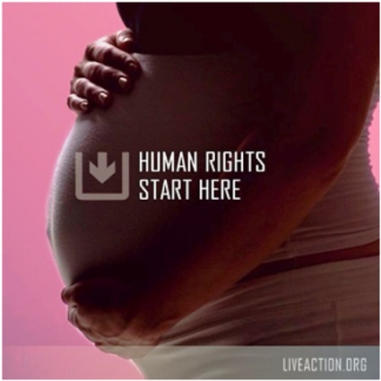 Pregnant Mom with Baby In this image from LiveAction.org, human rights for children are shown to begin in the womb of the mother.